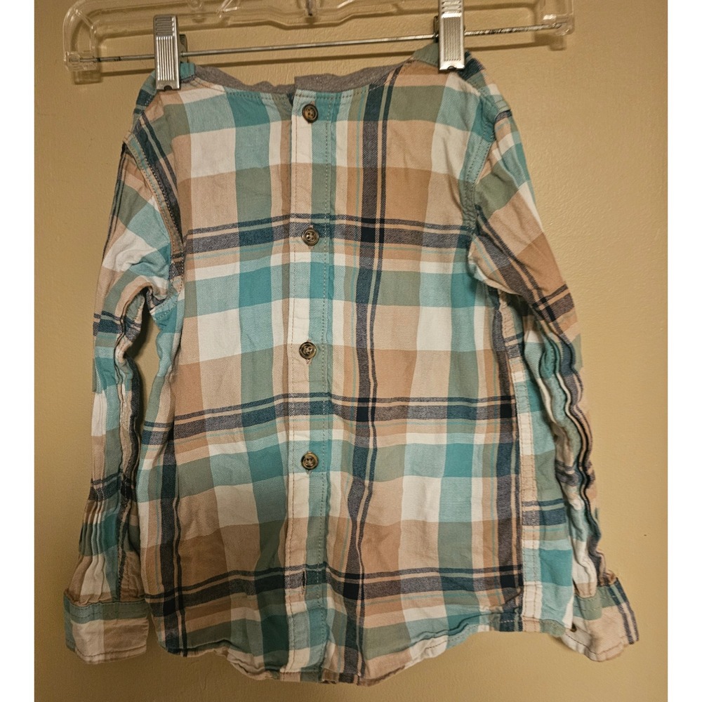 Carter's 6/6A Plaid Button Down Long Sleeve Shirt with Gray Hood Kids